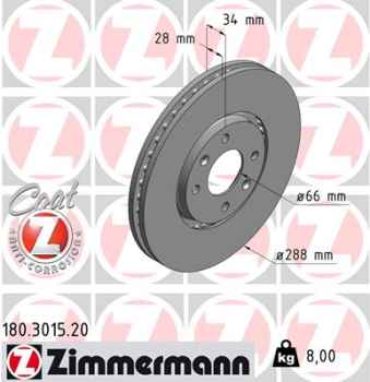 Zimmermann Brake Disc for CITROËN XANTIA Break (X1_, X2_) front