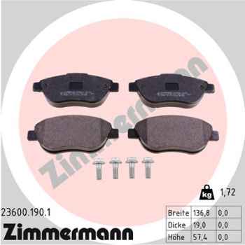 Zimmermann Brake pads for PEUGEOT 307 Break (3E) front