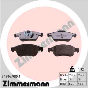 Zimmermann rd:z Brake pads for RENAULT MEGANE CC (EZ0/1_) front