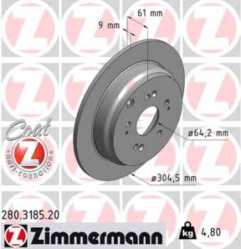 Zimmermann Brake Disc for HONDA CR-V II (RD_) rear