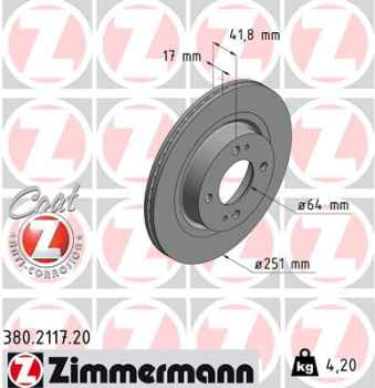 Zimmermann Brake Disc for MITSUBISHI ATTRAGE Stufenheck (A1_A) front