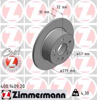 Zimmermann Brake Disc for MERCEDES-BENZ /8 Coupe (W114) rear