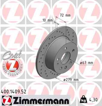 Zimmermann Sport Brake Disc for MERCEDES-BENZ /8 Coupe (W114) rear