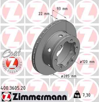 Zimmermann Brake Disc for MERCEDES-BENZ SPRINTER 4-t Bus (904) rear
