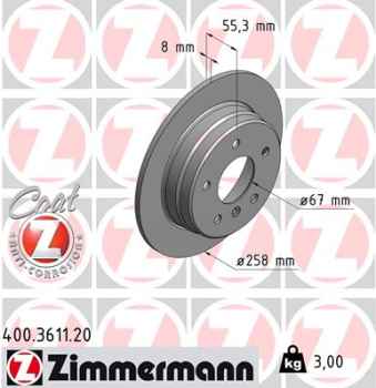 Zimmermann Bremsscheibe für MERCEDES-BENZ A-KLASSE (W168) hinten