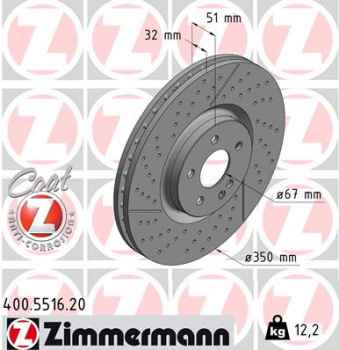 Zimmermann Brake Disc for MERCEDES-BENZ A-KLASSE (W176) front