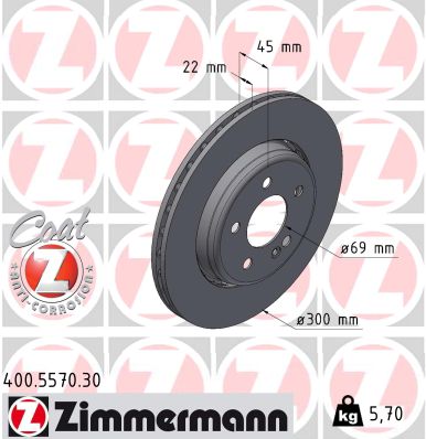 Zimmermann Brake Disc for MERCEDES-BENZ C-KLASSE (W206) rear