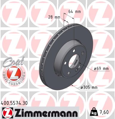 Zimmermann Brake Disc for MERCEDES-BENZ C-KLASSE (W206) front