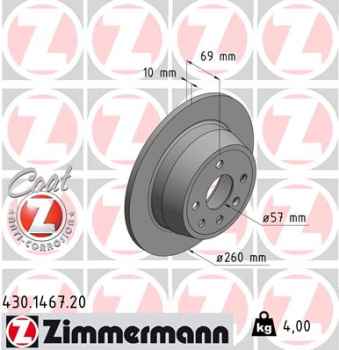Zimmermann Brake Disc for OPEL ASTRA F (T92) rear