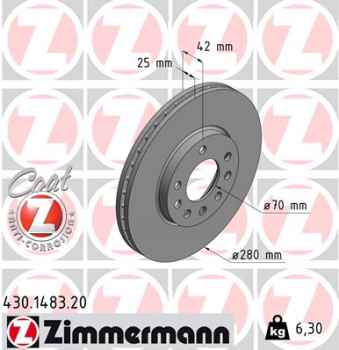 Zimmermann Brake Disc for OPEL ASTRA G Stufenheck (T98) front
