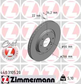 Zimmermann Brake Disc for PEUGEOT 1007 (KM_) front
