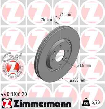 Zimmermann Brake Disc for CITROËN DS3 Cabriolet front