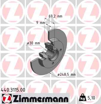 Zimmermann Brake Disc for PEUGEOT 307 SW (3H) rear