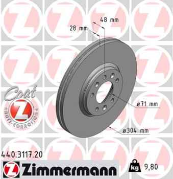 Zimmermann Brake Disc for CITROËN C5 III Break (RW_) front