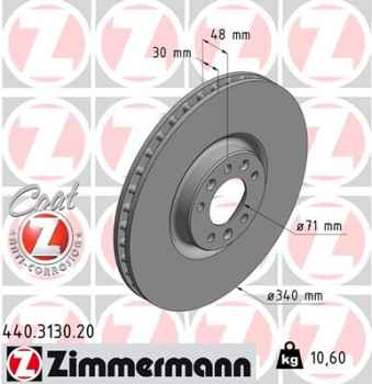 Zimmermann Brake Disc for CITROËN C5 III Break (RW_) front