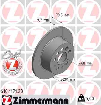 Zimmermann Brake Disc for VOLVO 760 (704, 764) rear
