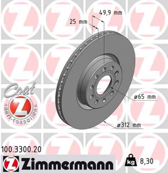 Zimmermann Brake Disc for AUDI A3 Sportback (8PA) front
