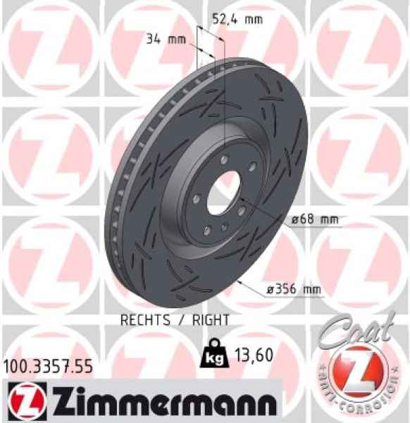 Zimmermann Sportbremsscheibe Black Z für AUDI A6 C7 (4G2, 4GC) vorne rechts