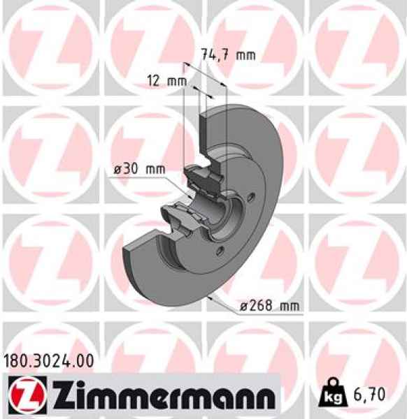 Zimmermann Brake Disc for PEUGEOT PARTNER Tepee rear