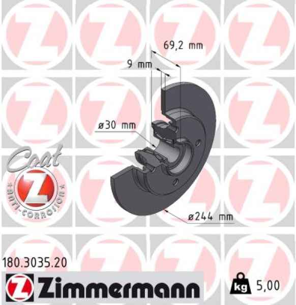 Zimmermann Brake Disc for PEUGEOT 208 Kasten/Schrägheck (CR_) rear