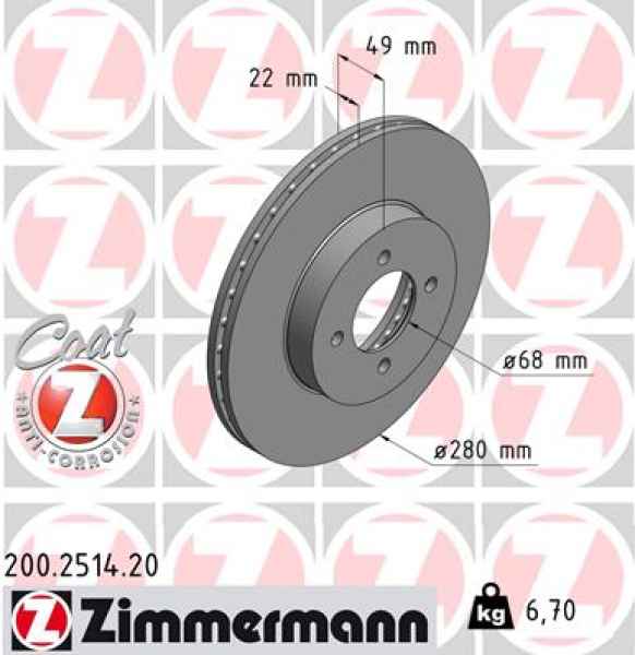 Zimmermann Brake Disc for NISSAN 200 SX (S13) front