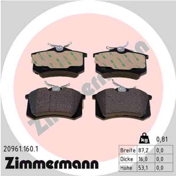 Zimmermann Brake pads for AUDI A4 Avant (8ED, B7) rear