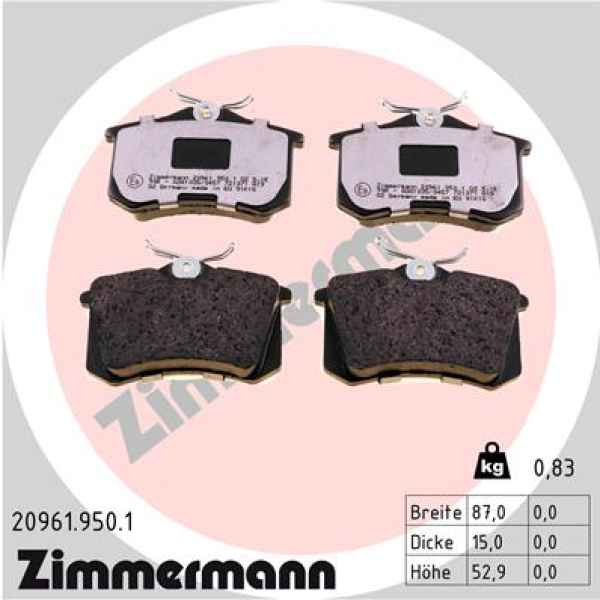 Zimmermann rd:z Brake pads for VW GOLF III Variant (1H5) rear