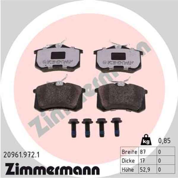 Zimmermann rd:z Brake pads for VW POLO (6R1, 6C1) rear