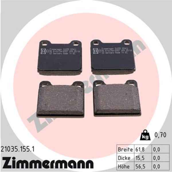 Zimmermann Brake pads for MERCEDES-BENZ COUPE (C123) rear