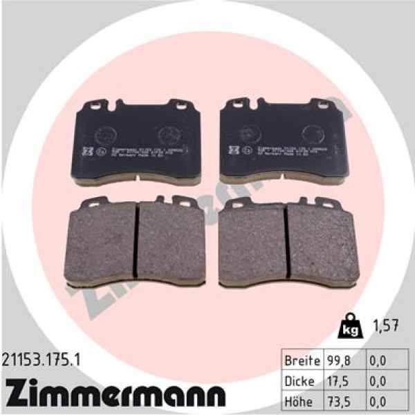 Zimmermann Brake pads for MERCEDES-BENZ E-KLASSE Cabriolet (A124) front