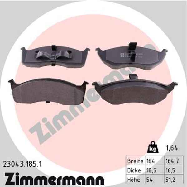 Zimmermann Brake pads for CHRYSLER VISION front