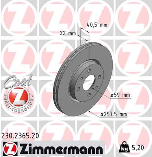 Zimmermann Brake Disc for FIAT FIORINO Kasten/Kombi (225_) front