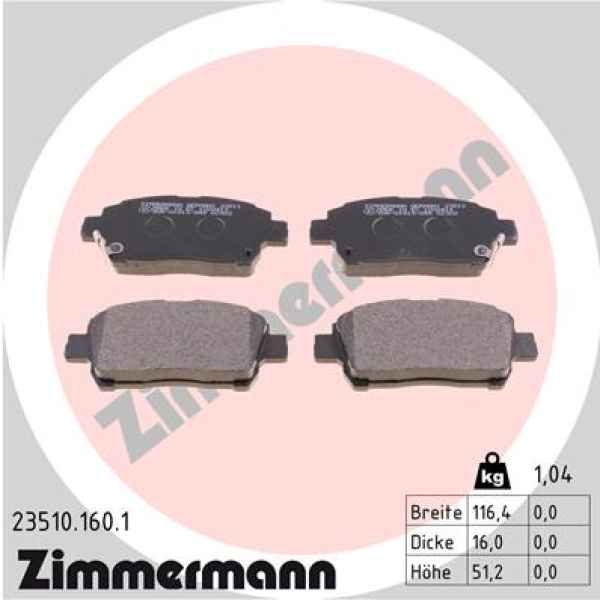 Zimmermann Bremsbeläge für TOYOTA MR 2 III (ZZW3_) vorne