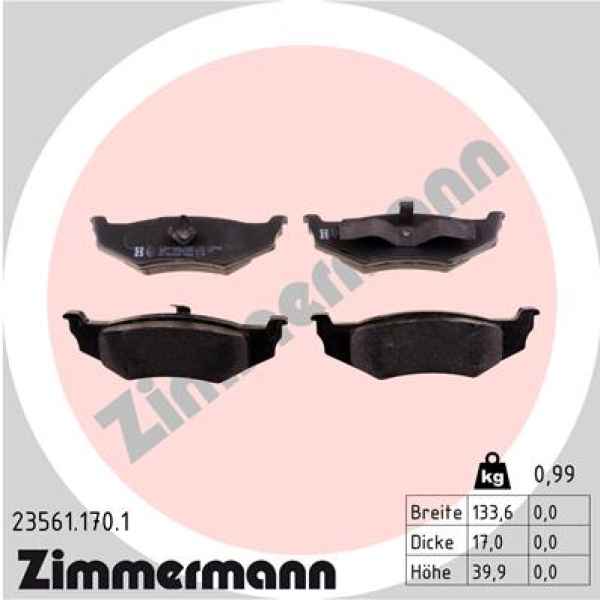 Zimmermann Brake pads for CHRYSLER SEBRING Cabriolet (JR) rear