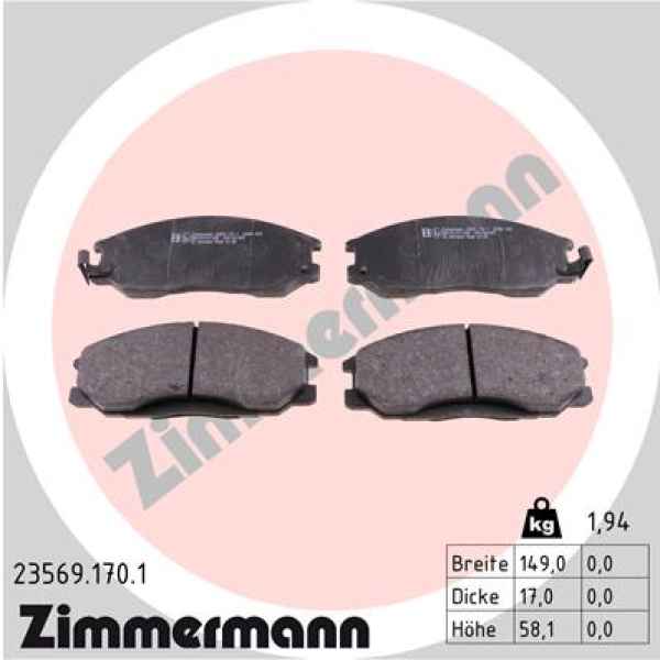 Zimmermann Brake pads for HYUNDAI H-1 Kasten (A1) front