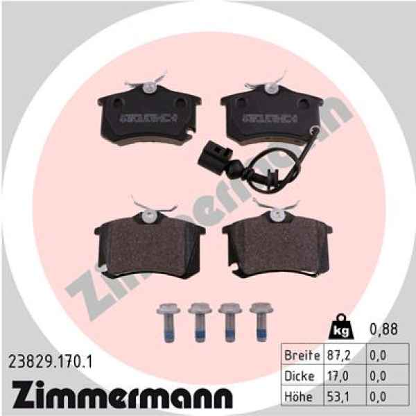 Zimmermann Brake pads for SKODA FABIA I Praktik (6Y5) rear