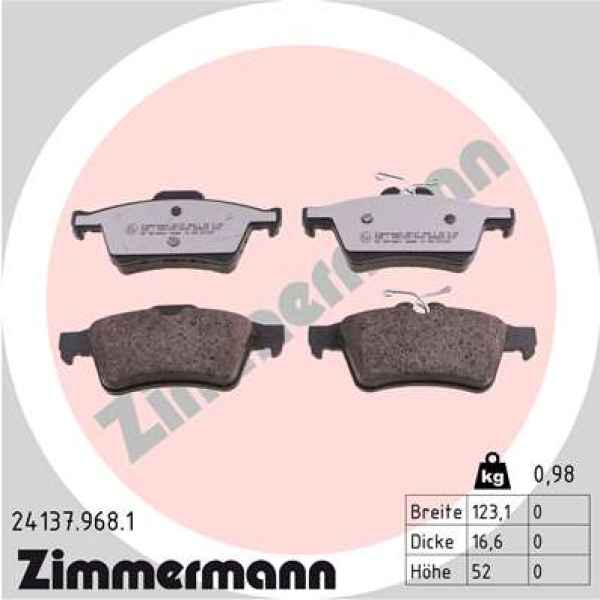Zimmermann rd:z Brake pads for RENAULT LAGUNA III (BT0/1) rear