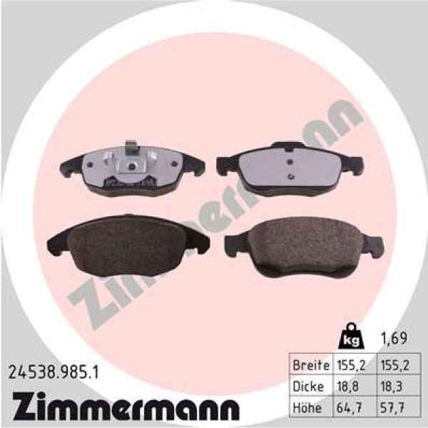 Zimmermann rd:z Brake pads for PEUGEOT 5008 (0U_, 0E_) front