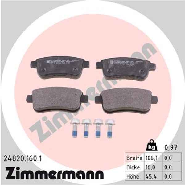 Zimmermann Brake pads for RENAULT FLUENCE (L3_) rear