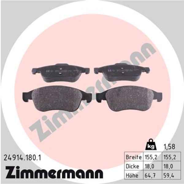 Zimmermann Brake pads for RENAULT MEGANE CC (EZ0/1_) front