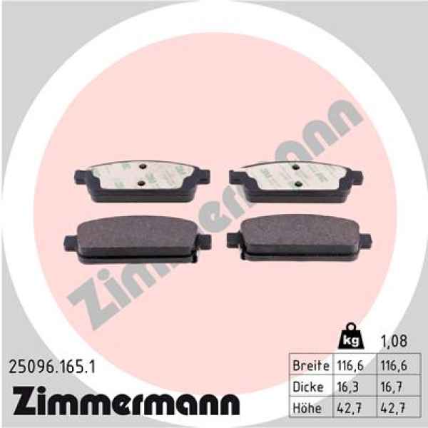 Zimmermann Brake pads for CHEVROLET ORLANDO (J309) rear
