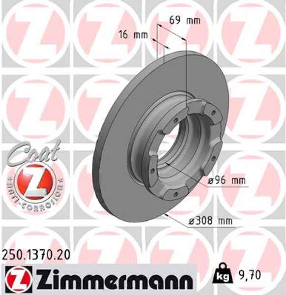 Zimmermann Brake Disc for FORD TRANSIT Pritsche/Fahrgestell rear
