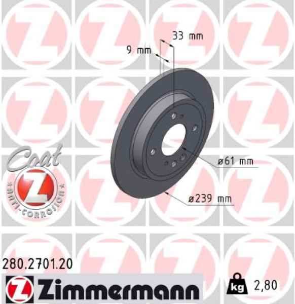 Zimmermann Brake Disc for HONDA JAZZ V (GR_, GS_) rear