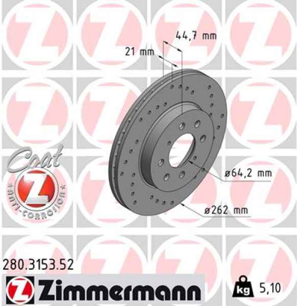 Zimmermann Sport Brake Disc for HONDA CIVIC VI Stufenheck (EJ, EK) front
