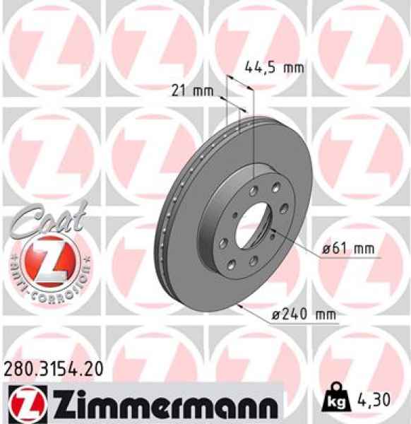 Zimmermann Brake Disc for HONDA CIVIC V Stufenheck (EG, EH) front