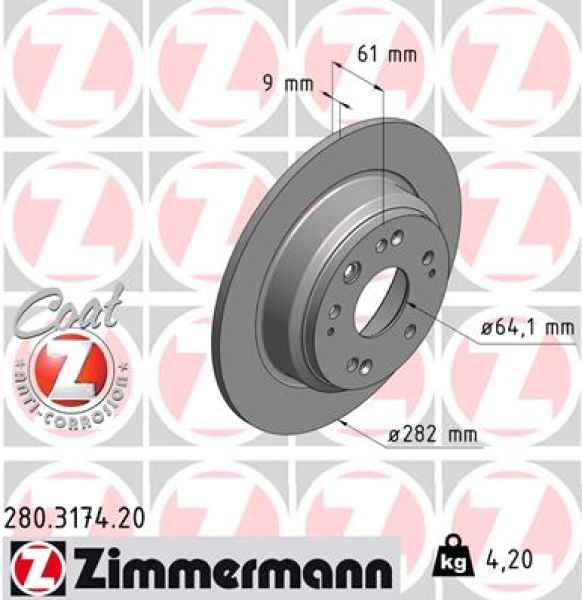 Zimmermann Brake Disc for HONDA ACCORD VII Tourer (CM, CN) rear