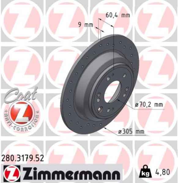 Zimmermann Sportbremsscheibe Sport Z für HONDA ACCORD VIII Tourer (CW) hinten