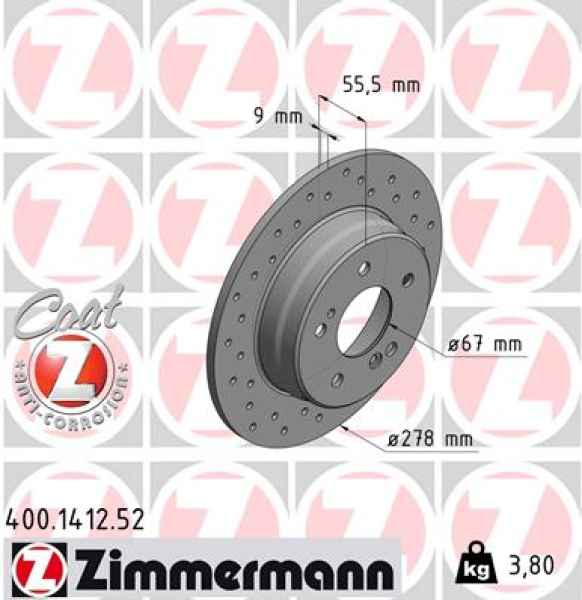 Zimmermann Sport Brake Disc for MERCEDES-BENZ CLC-KLASSE (CL203) rear