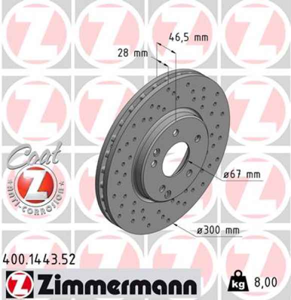 Zimmermann Sport Brake Disc for CHRYSLER CROSSFIRE front