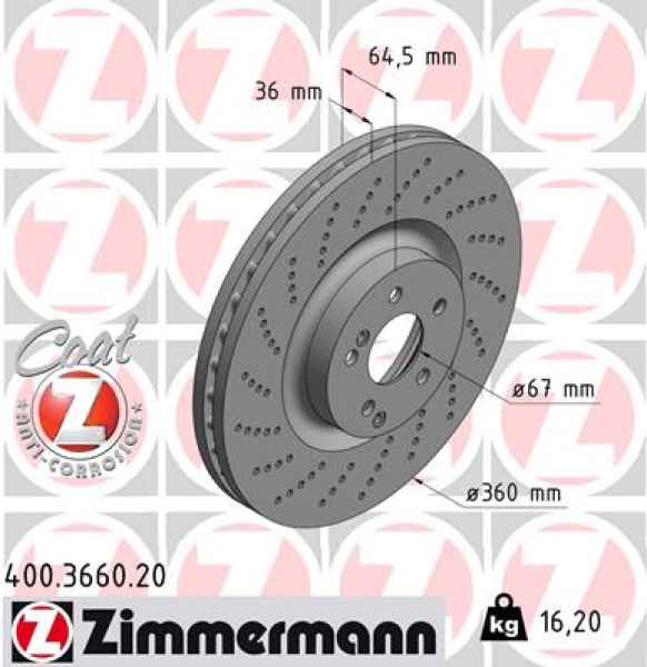 Zimmermann Brake Disc for MERCEDES-BENZ C-KLASSE Coupe (C204) front